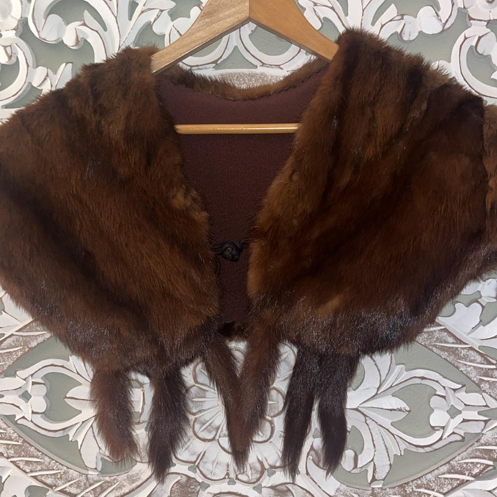 Vintage 1950s Brown Striped Real Fur Womens Shoulder Wrap Shall Cape onesize EUC - Picture 1 of 9